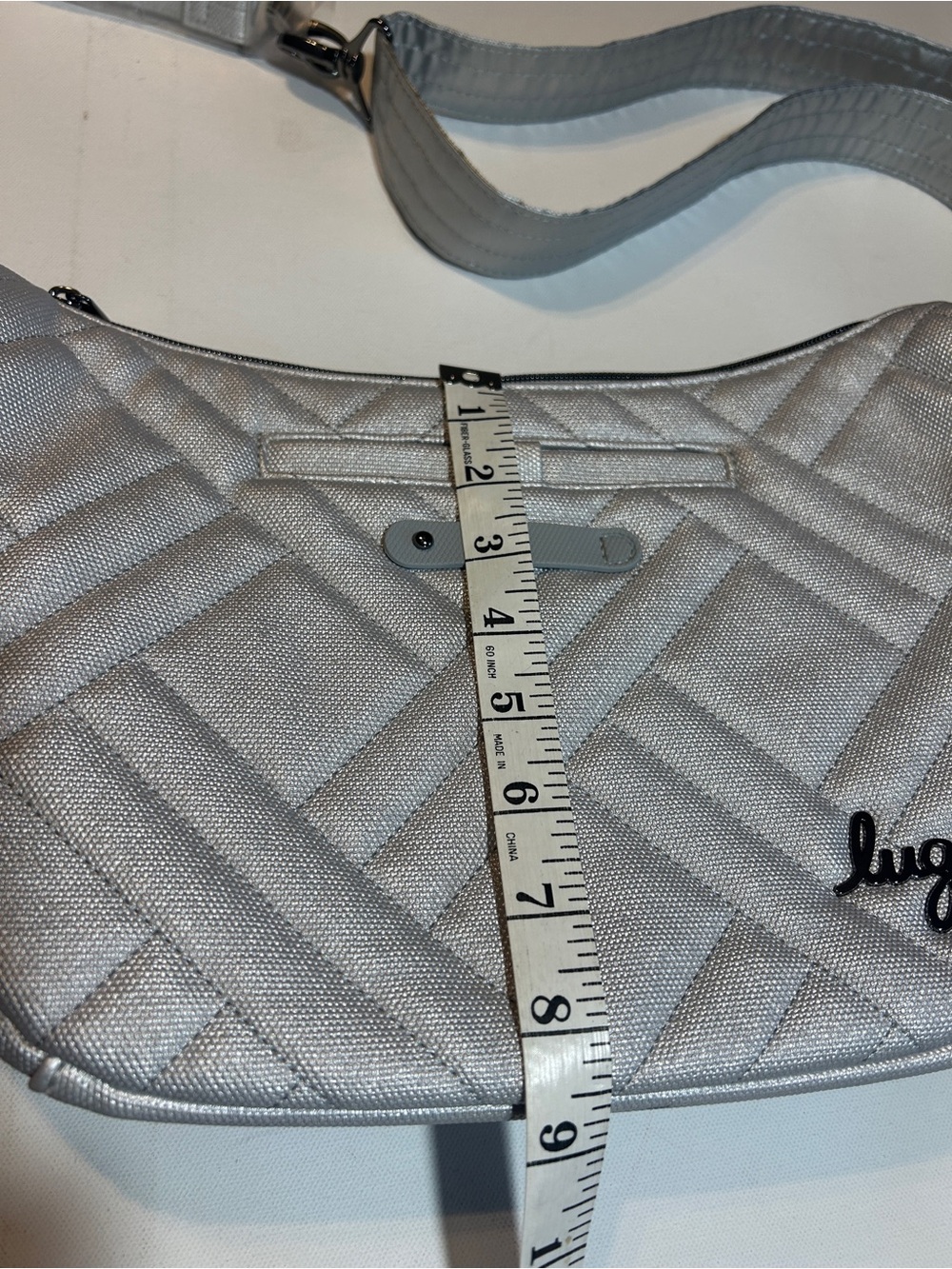 Lug Crossbody Shoulder Bag Silver Gray Quilted NWT Adjustable Strap - Picture 6 of 8